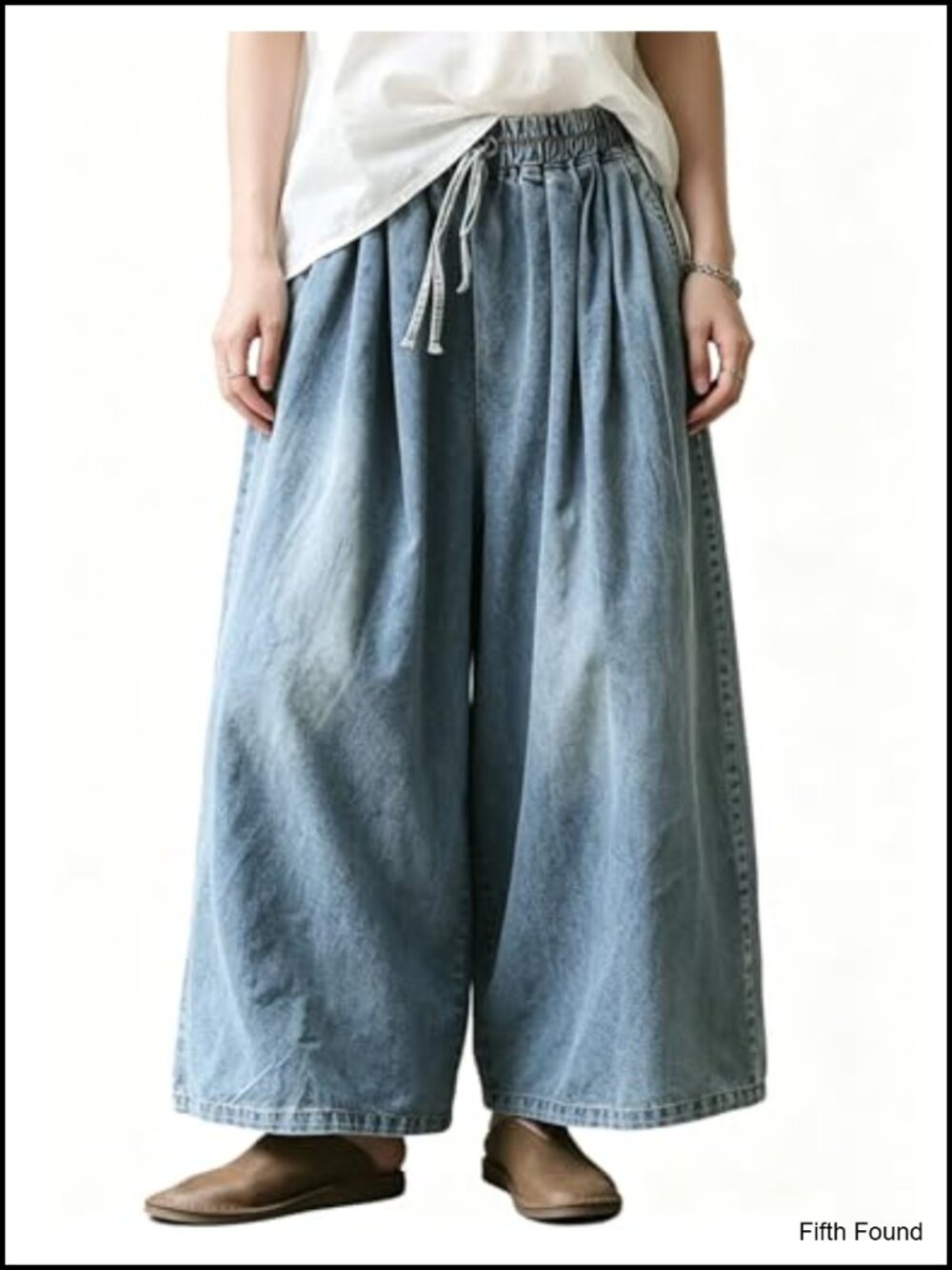 Women's Baggy Wide Leg Jeans Plus Size Loose Elastic Waist Denim Pants with
